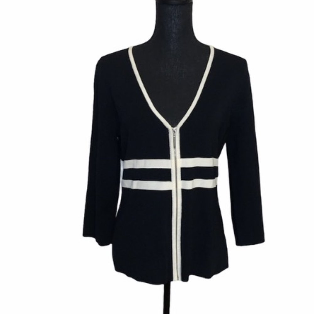 Cable and Gage Zip Front Color block Sweater